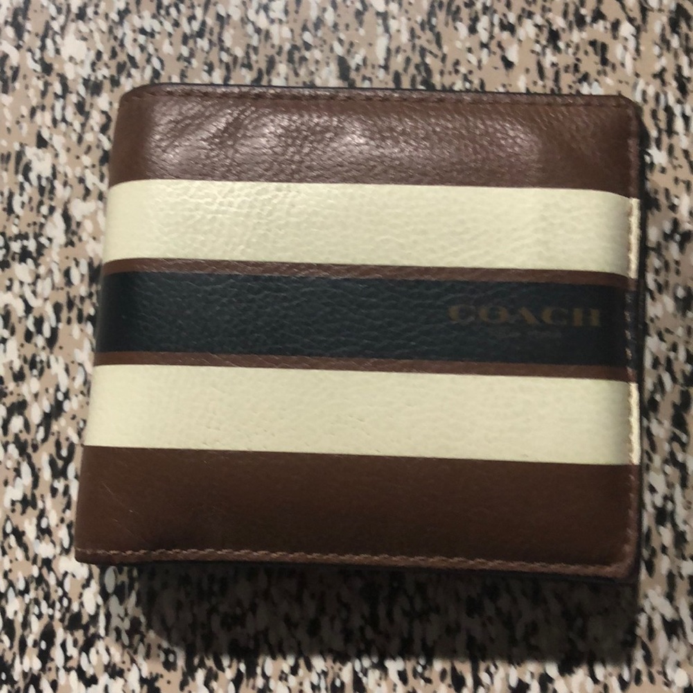 Coach varsity striped bifold wallet